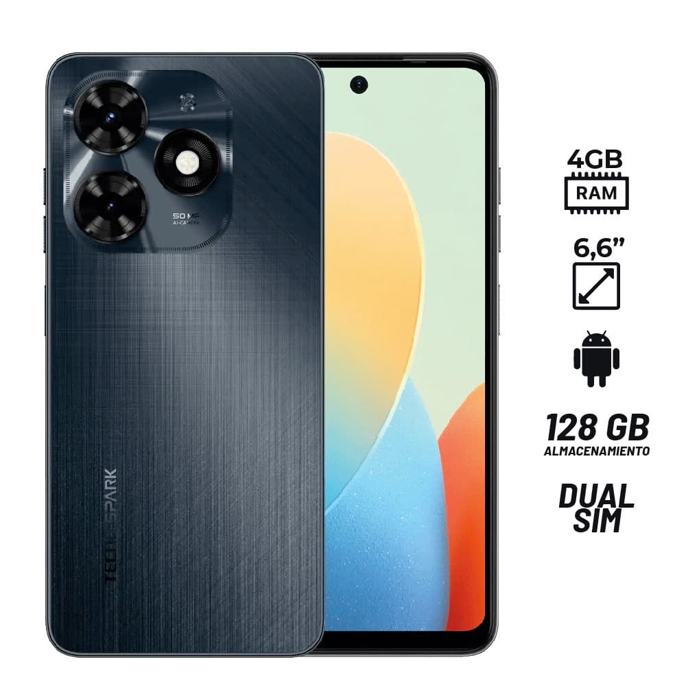 Celular tecno spark 20c/mediatek helio p35/6.6 pulg/4gb-256gb/f8mpx-p50mpx+ai-cam/android/dual sim